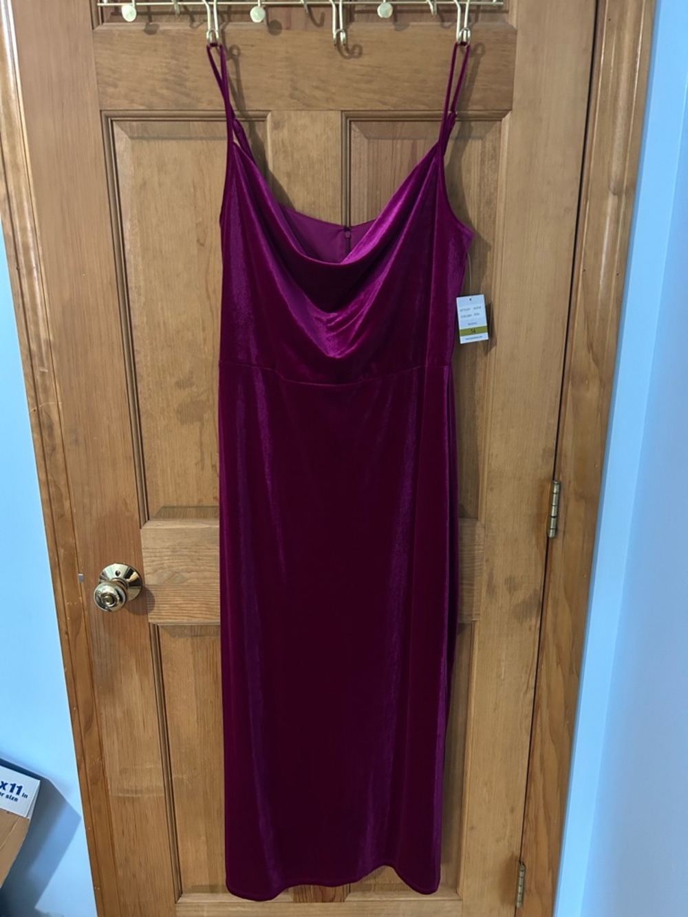 Magenta velvet cowl next spaghetti strap midi dress, size 14